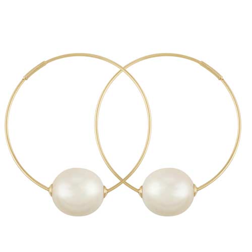 14k Yellow Gold Endless Hoop Earrings with Baroque Freshwater Cultured Pearls