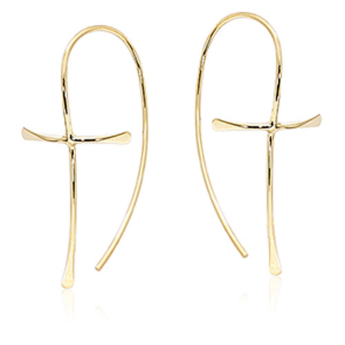 14k Yellow Gold Slender Cross Threader Earrings CC14185SM