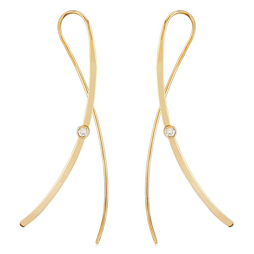14k Yellow Gold .06 ct tw Diamond Crossover Threader Earrings