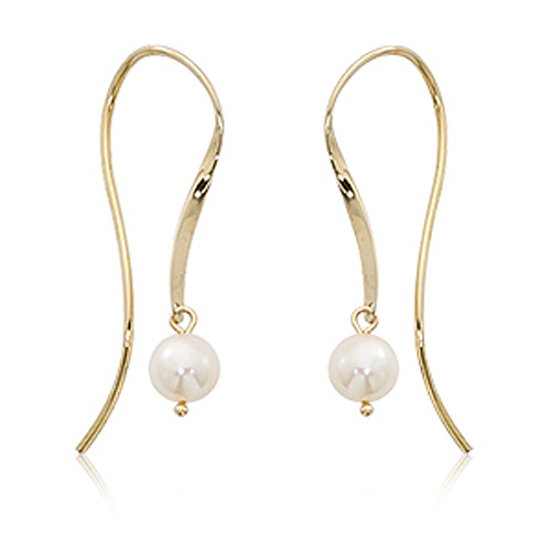14k Yellow Gold Mini Ribbon Threader Earrings with Freshwater Cultured Pearls