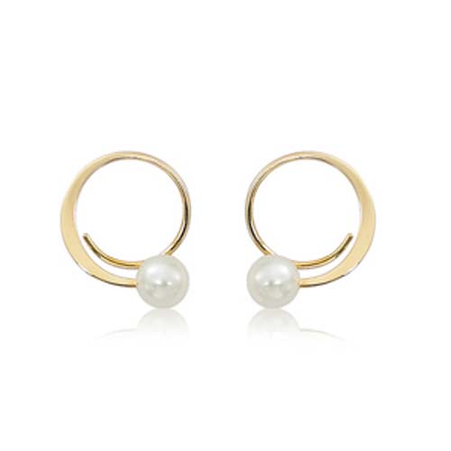 14k Yellow Gold Freshwater Cultured Pearl Small Angled Threader Earrings