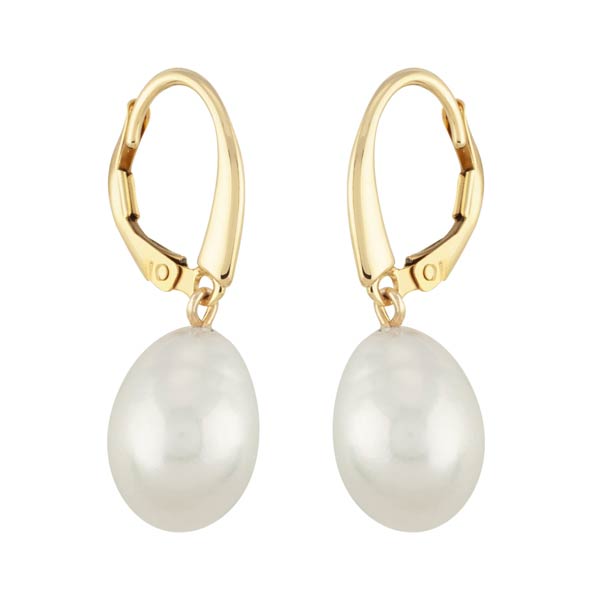 14k Yellow Gold 12mm Baroque Freshwater Cultured Pearl Leverback Earrings