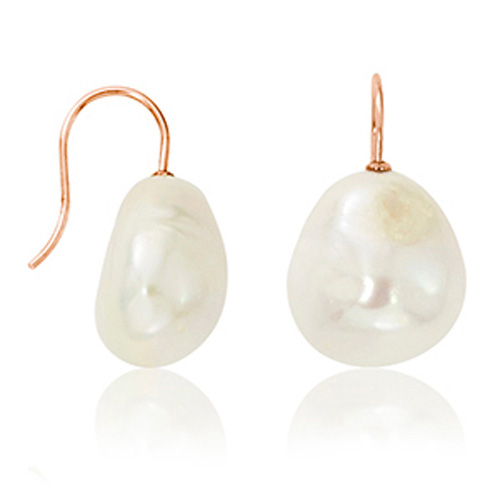 14k Rose Gold Baroque Freshwater Cultured Pearl Drop Earrings