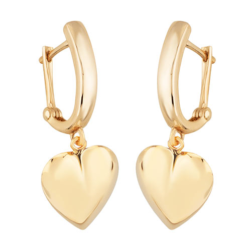 14k Yellow Gold Ear Cuffs with Dangle Heart Accents