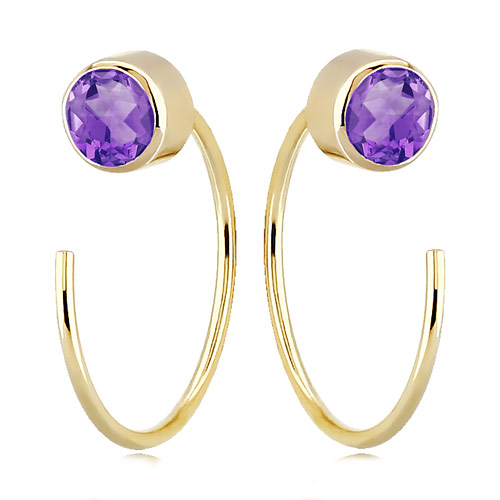 14k Yellow Gold 1/2 ct Amethyst Hoop Threader Earrings