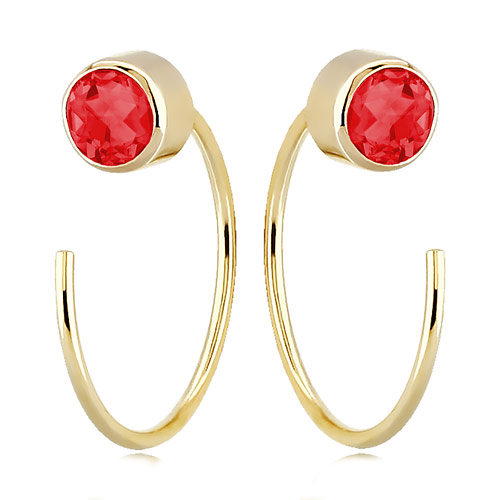 14k Yellow Gold 2/3 ct Ruby Hoop Threader Earrings