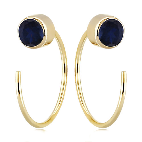 14k Yellow Gold 2/3 ct Sapphire Hoop Threader Earrings