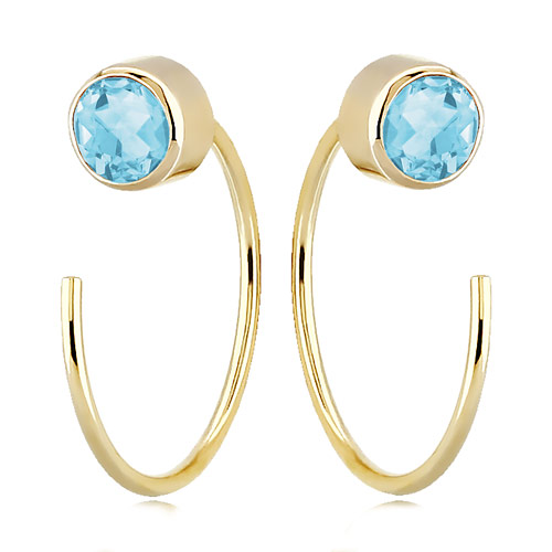 14k Yellow Gold 1/2 ct Swiss Blue Topaz Hoop Threader Earrings