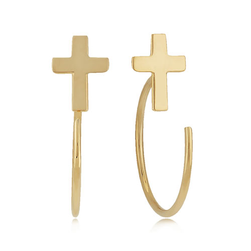 14k Yellow Gold Cross Hoop Threader Earrings CC14346CROSS