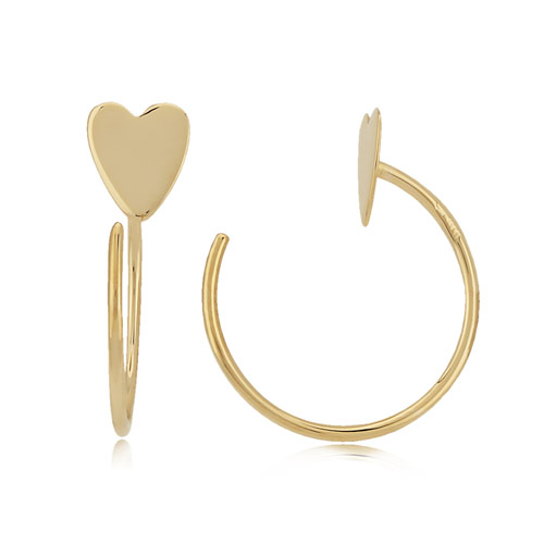 14k Yellow Gold Heart Hoop Threader Earrings