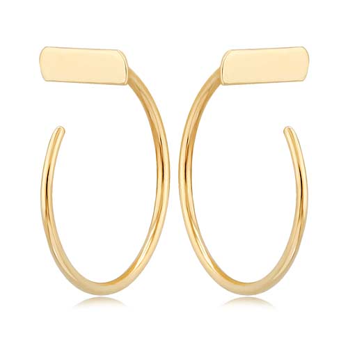 14k Yellow Gold Bar Hoop Threader Earrings