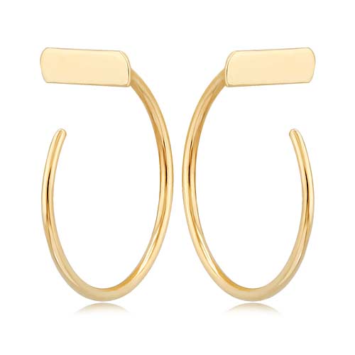 14k Yellow Gold Bar Hoop Threader Earrings