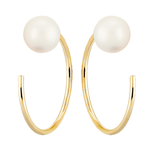 14k Yellow Gold Freshwater Cultured Pearl Small Threader Hoop Earrings
