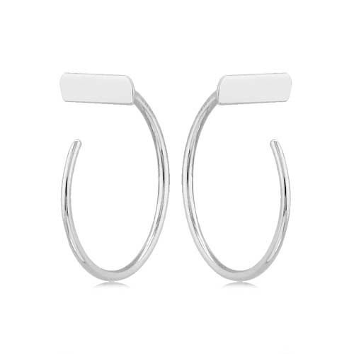 14k White Gold Bar Hoop Threader Earrings