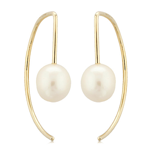 14k Yellow Gold 6mm Freshwater Cultured Pearl Angled Threader Earrings