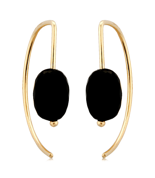 14k Yellow Gold Black Onyx Angled Threader Earrings