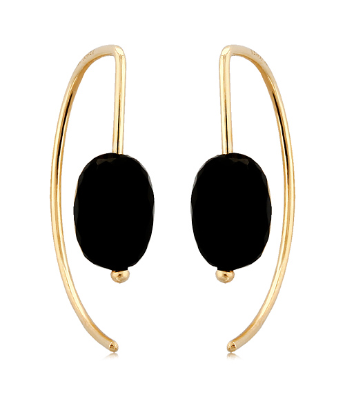14k Yellow Gold Black Onyx Angled Threader Earrings