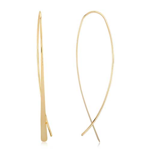 14k Yellow Gold Long Tapered Teardrop Threader Earrings