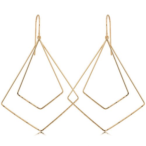 14k Yellow Gold Nancy B Double Diamond Shaped Wire Outline Earrings With Sheperd Hooks