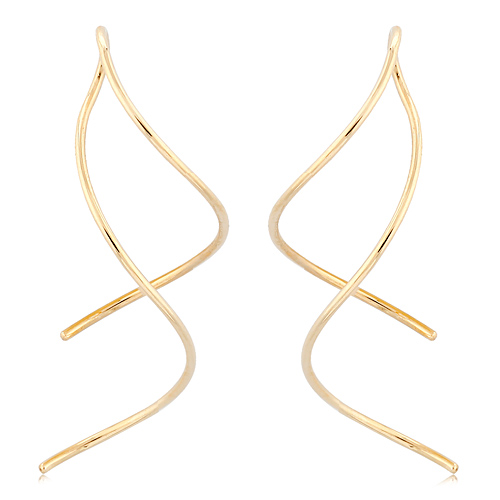 14k Yellow Gold Double Wire Swirl Threader Earrings 1.5in