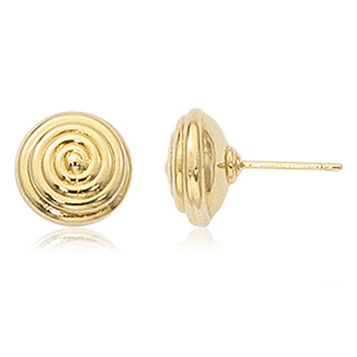 14k Yellow Gold Round Swirled Button Earrings