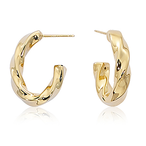 14k Yellow Gold Twisted Oval Open Hoop Earrings 7/8in