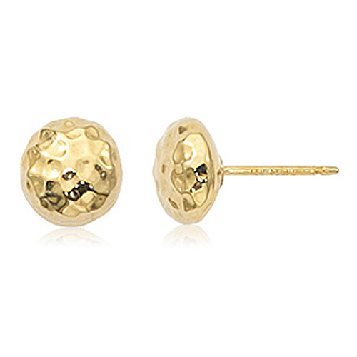 14k Yellow Gold Hammered Button Earrings 8mm