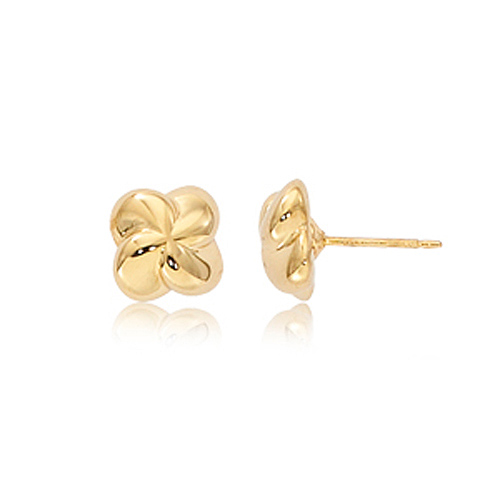 14k Yellow Gold Puffed Twisted Floral Stud Earrings