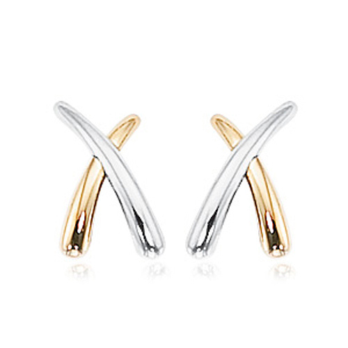 14k Two-tone Gold Small Crossover Stud Earrings