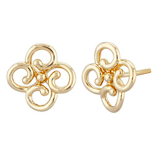 14k Yellow Gold Twisted Clover Stud Earrings