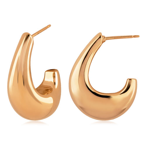 14k Yellow Gold Puffed J Hoop Earrings
