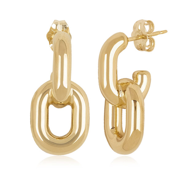 14k Yellow Gold Chunky Oval Double Link Dangle Earrings