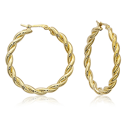 14k Yellow Gold Round Polished Twisted Hoop Earrings 1in