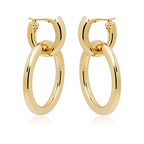 14k Yellow Gold Round and Oval Drop Hoop Earrings 1.6in