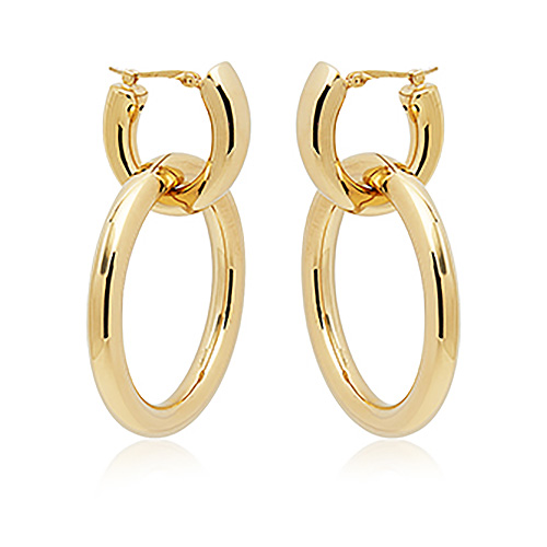 14k Yellow Gold Round and Oval Drop Hoop Earrings 1.6in CC21407OVAL