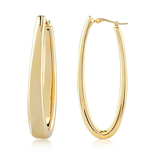 14k Yellow Gold Oblong Tapered Oval Hoop Earrings 1.65in