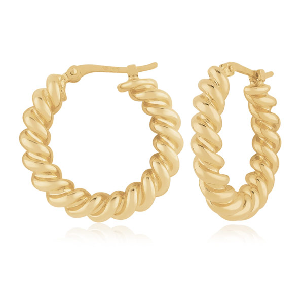 14k Yellow Gold Spiral Twisted Hoop Earrings 3/4in