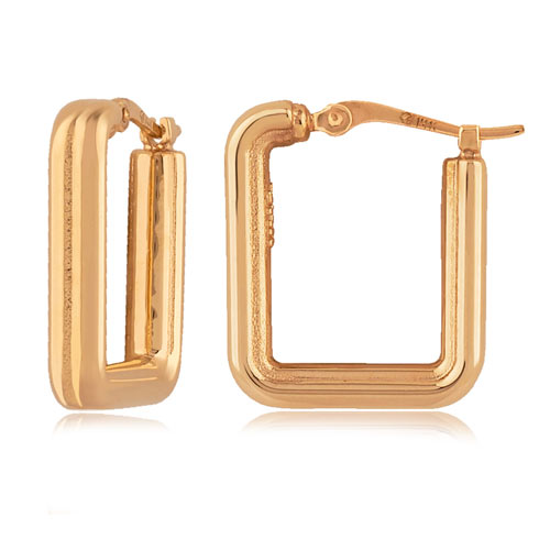 14k Yellow Gold Square Ribbed Hoop Earrings