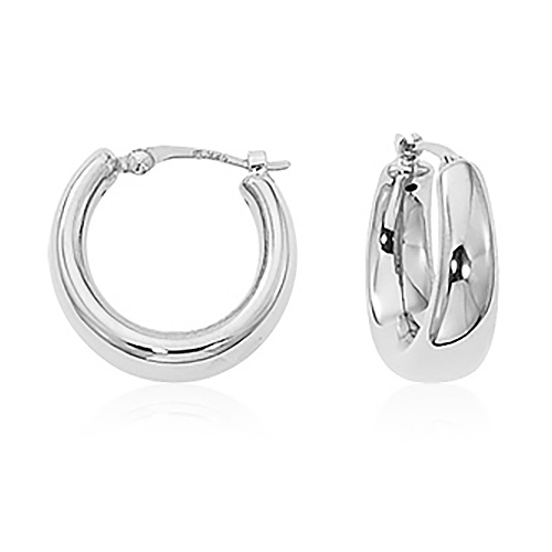 14k White Gold Tapered Round Huggie Hoop Earrings 5/8in