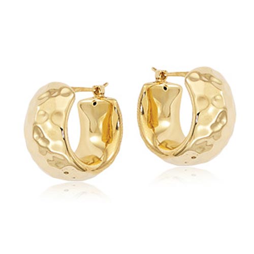 14k Yellow Gold Hammered Huggie Hoop Earrings