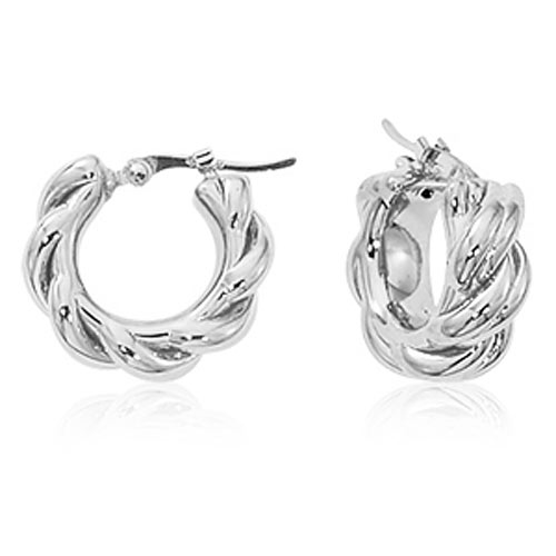 14k White Gold Knotted Huggie Hoop Earrings