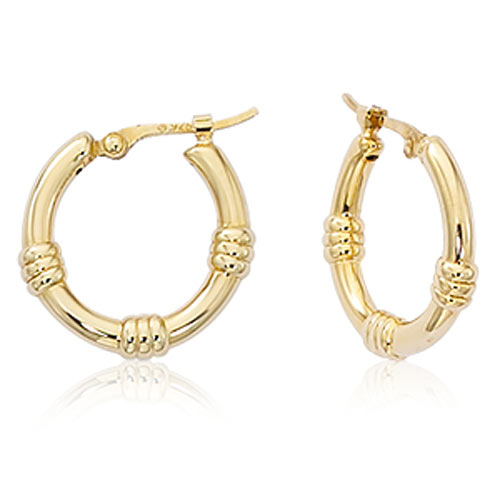 14k Yellow Gold Bamboo Hoop Earrings 5/8in