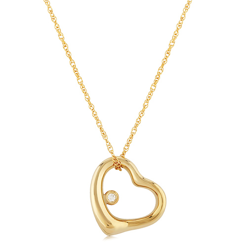 14k Yellow Gold Small Open Heart Diamond Necklace