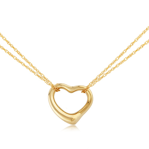 14k Yellow Gold Two Strand Loose Rope Open Heart Necklace