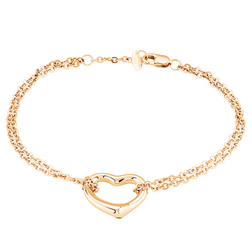 14k Yellow Gold Two Strand Cable Open Heart Bracelet