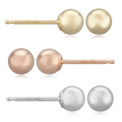 Set of Three 14k Rose White and Yellow Gold Ball Earrings