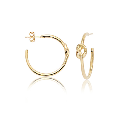 14k Yellow Gold Knot Round Hoop Earrings 1in