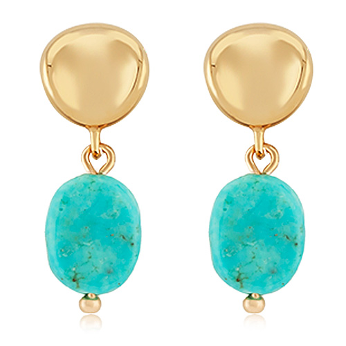 14k Yellow Gold Turquoise Nugget Drop Earrings