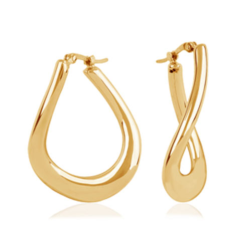 14k Yellow Gold Wavy Hoop Earrings With Polished Finish 1in