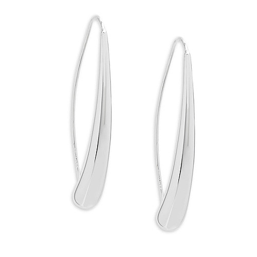14k White Gold Long Teardrop Threader Earrings 1.65in